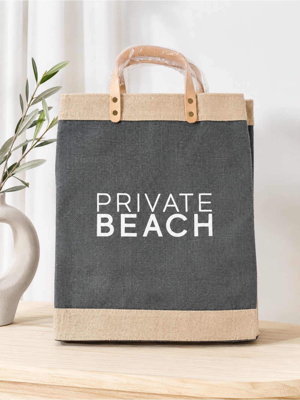 Private Beach Women's Tote Bag in Dark Gray and Natural
